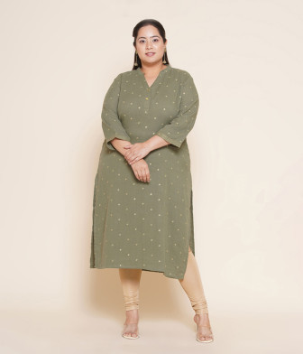 Green Ethnic Gold Cotton Kurta